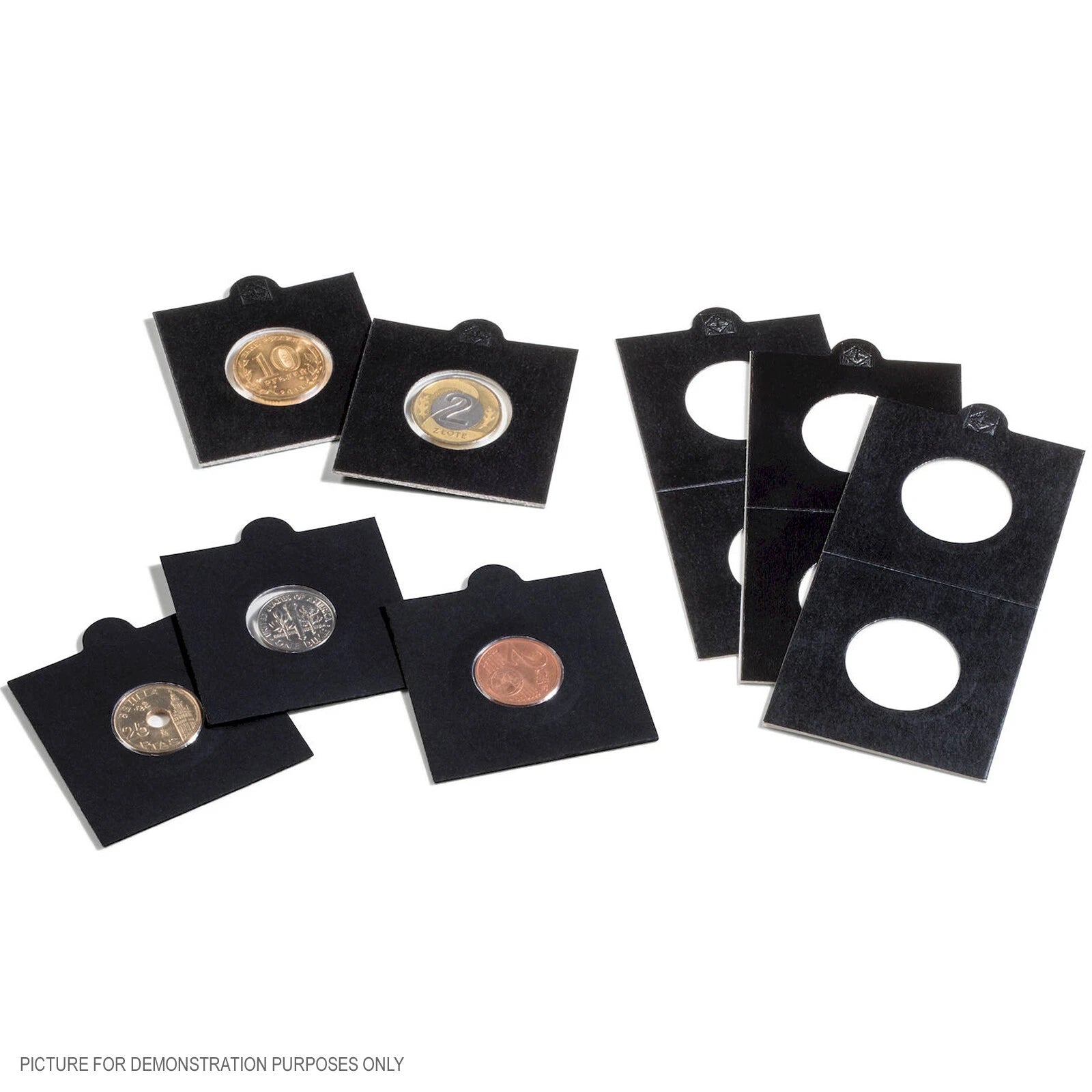 Lighthouse MATRIX BLACK 35mm Self Adhesive 2"x2" MATRIX Coin Holders x 25 (Suitable For 50c Coins)